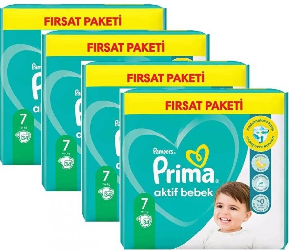 Prima Bebek Bezi Aktif Bebek 7 Beden 136 Adet 34X4 Paket Fırsat Paketi ürün görseli 1