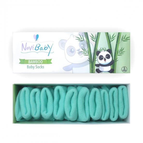 Novibaby 5li Bambu Yenidoğan Bebek Çorap I Sea Green I 0-6 ay ürün görseli 1