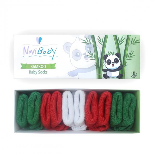 Novibaby 5li Bambu Yenidoğan Bebek Çorap I Christmas I 0-6 ay ürün görseli 1