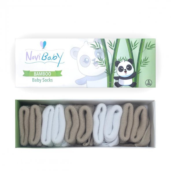 Novibaby 5li Bambu Yenidoğan Bebek Çorap I White Beige I 0-6 ay ürün görseli 1