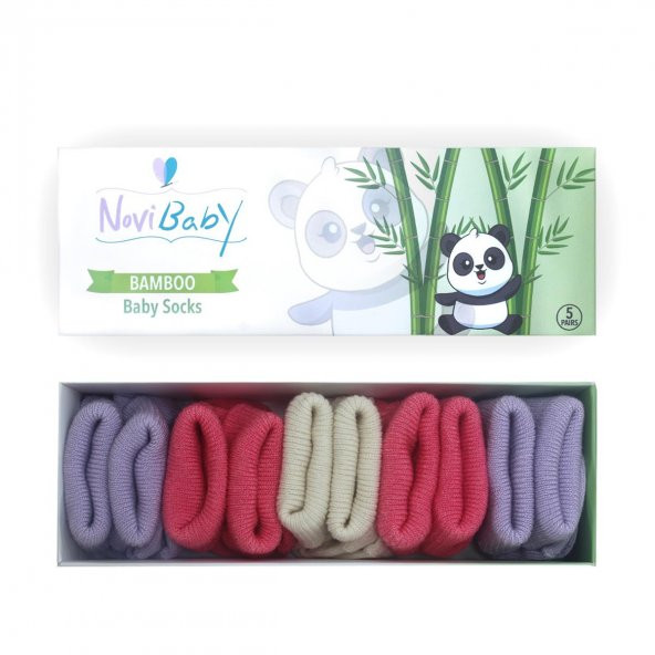 Novibaby 5li Bambu Yenidoğan Bebek Çorap I Pinky Rose I 0-6 ay ürün görseli 1