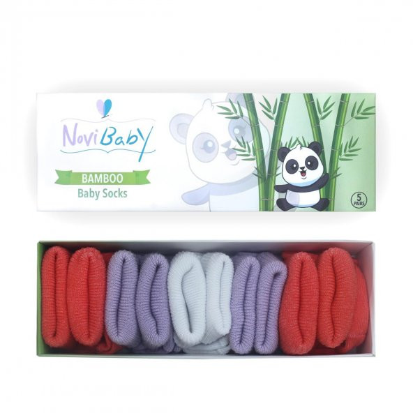 Novibaby 5li Bambu Yenidoğan Bebek Çorap I Purple Orange I 0-6 ay ürün görseli 1