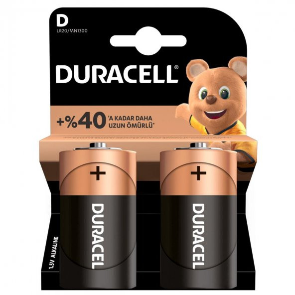 Duracell LR20/MN1300 Alkalin D Büyük Boy Pil 2li Paket ürün görseli 1