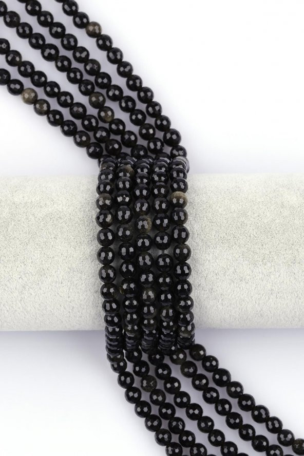 Golden Obsidyen Doğal Taş Dizi 6 mm Fasetli Küre Kesim ürün görseli 1