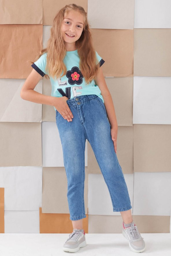 Kız Çocuk Beli Lastikli Jean Pantolon 3-17 Yaş 13665 ürün görseli 1