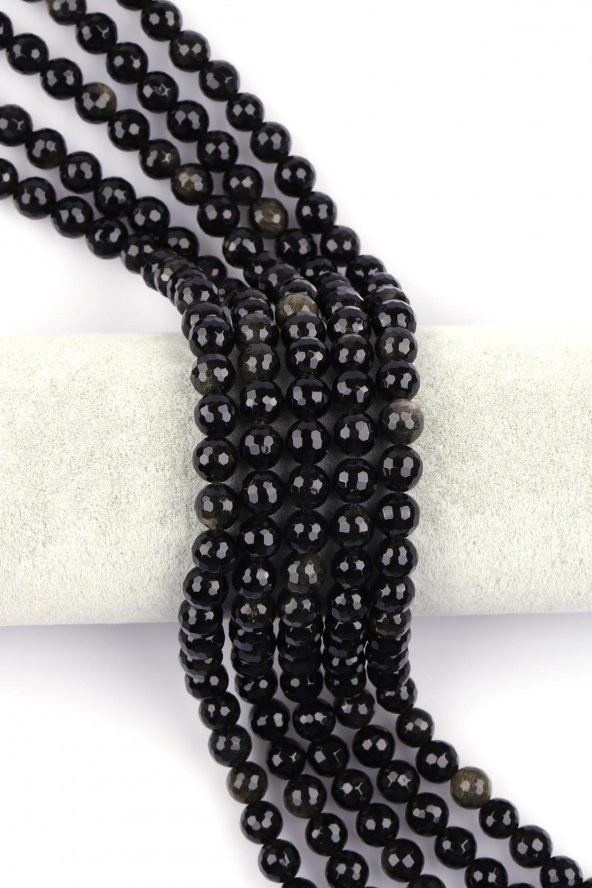 Golden Obsidyen Doğal Taş Dizi 8 mm Fasetli Küre Kesim ürün görseli 1