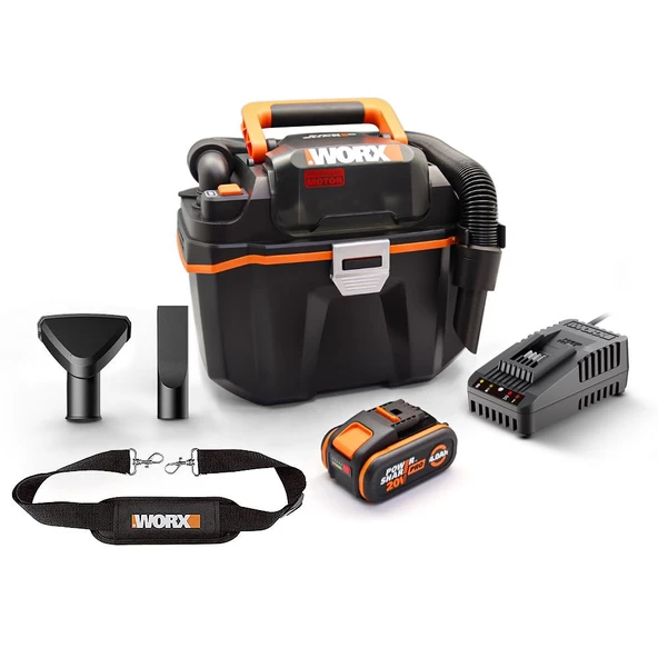 WORX WX031 20Volt 4.0Ah. 200W/16Kpa Li-ion Kömürsüz Flexi Esnek Hortumlu Profesyonel Şarjlı Islak/Kuru Süpürge & Üfleme ürün görseli 1
