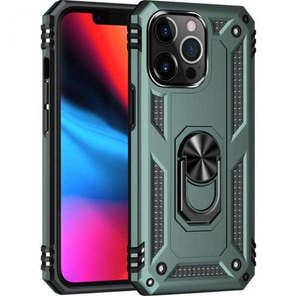 iPhone 13 Pro Max Kılıf Sofya Yüzüklü Standlı Silikon Kılıf - Resim 2