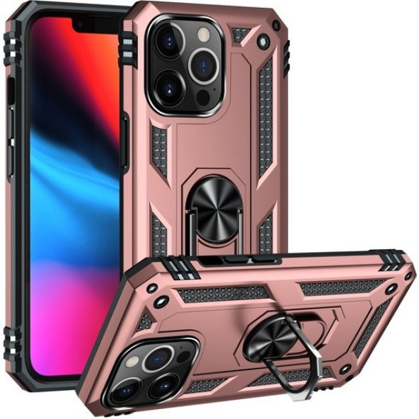 iPhone 13 Pro Max Kılıf Sofya Yüzüklü Standlı Silikon Kılıf - Resim 3
