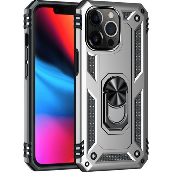 iPhone 13 Pro Max Kılıf Sofya Yüzüklü Standlı Silikon Kılıf - Resim 6