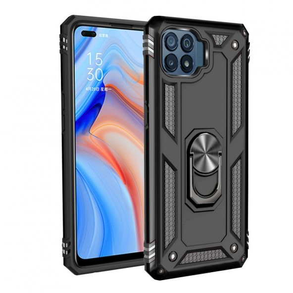 Oppo Reno 4 Lite Kılıf Sofya Yüzüklü Standlı Korumalı Kılıf ürün görseli 1