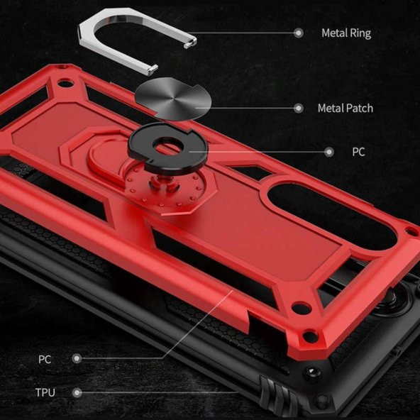 Xiaomi Redmi Note 9 Kılıf Sofya Yüzüklü Standlı Korumalı Kılıf - Resim 2