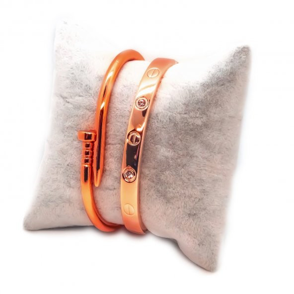 Rose Renk Çivi Ve Taşlı Cartier Bileklik Set 944 ürün görseli 1