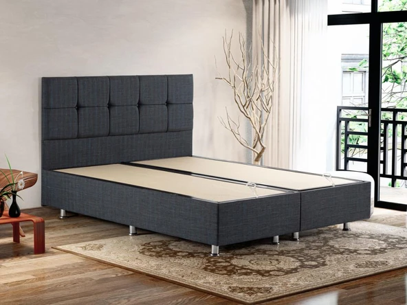 Niron Notte 90x200 Tek Kişilik Lüks Baza ve Başlık Seti Kaydırmaz Kumaşlı ürün görseli 1
