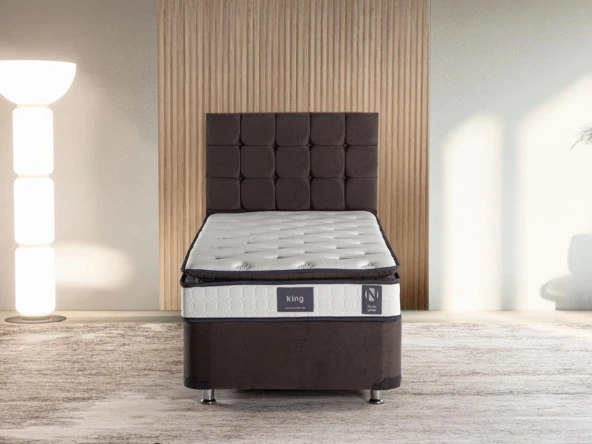 Niron King Yatak Seti 80x180 Tek Kişilik Yatak Baza Başlık Takımı Füme ürün görseli 1