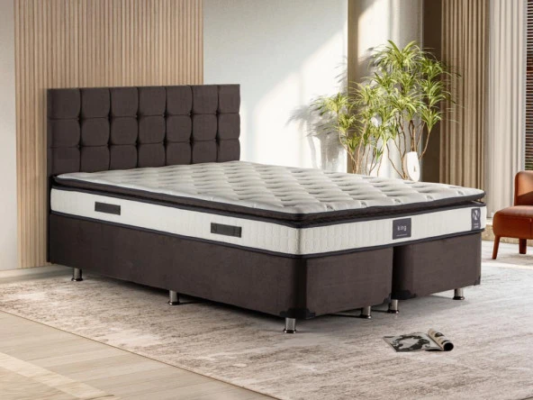 Niron King Yatak Seti 140x190 Çift Kişilik Yatak Baza Başlık Takımı Füme ürün görseli 1