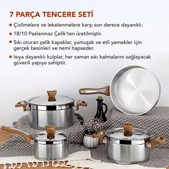 Serenk Definition 7 Parça Çelik Tencere Seti - 18/10 Paslanmaz Çelik, Kapsül Taban 7