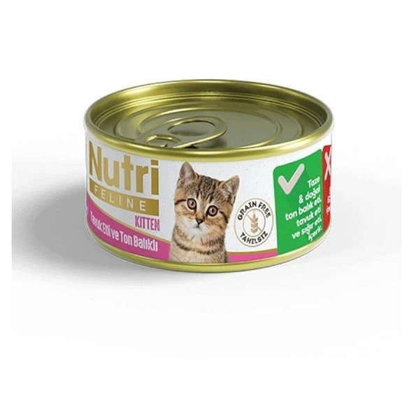 Nutri Feline Tahılsız Tavuklu Ton Balıklı Yavru Kedi Konservesi 85 Gr ürün görseli 1
