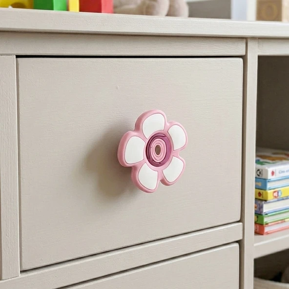 Çocuk Odası Mobilya Kulp Dolap Düğme Pembe Papatya ürün görseli 1