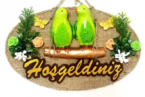Yeşil Kuşlu Hoşgeldiniz Yazılı Kapı Süsü ürün görseli 1