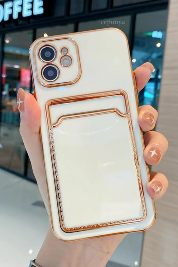 iPhone 11 Kılıf Kamera Korumalı Kartlıklı Altın Kenar Tasarım Silikon ürün görseli 1