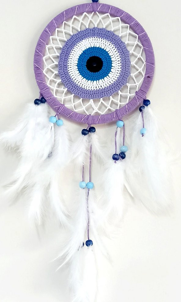 Nazar Boncuğu Motifli Lila Rengi Dream Catcher Düş Kapanı Duvar Süsü ürün görseli 1
