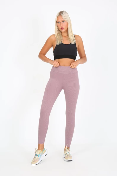 AuraFit ART-4102 Yüksek Bel Fitilli Toparlayıcı İnterlok Beli Kalın Lastikli Kadın Örme Tayt ürün görseli 1