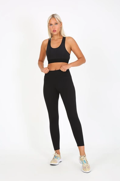 AuraFit ART-4102 Yüksek Bel Fitilli Toparlayıcı İnterlok Beli Kalın Lastikli Kadın Örme Tayt ürün görseli 1