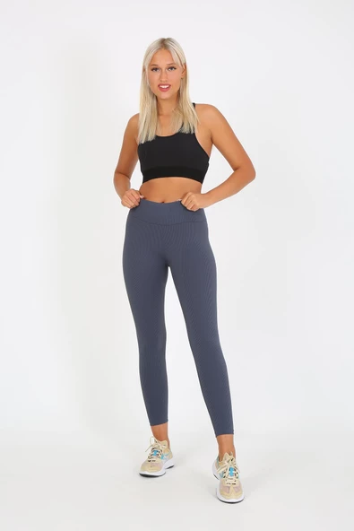 AuraFit ART-4102 Yüksek Bel Fitilli Toparlayıcı İnterlok Beli Kalın Lastikli Kadın Örme Tayt ürün görseli 1