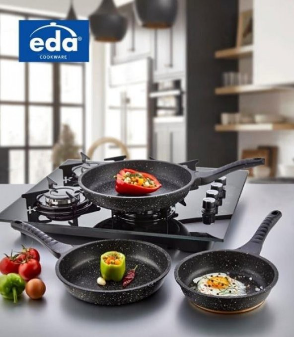 Eda Granit Döküm 3lü Tava Seti Gri 20-24-28 cm ürün görseli 1