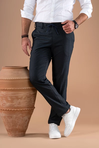 ECER BELİ LASTİKLİ İPLİKLİ REGULAR FİT KIŞLIK KUMAŞ PANTOLON ürün görseli 1