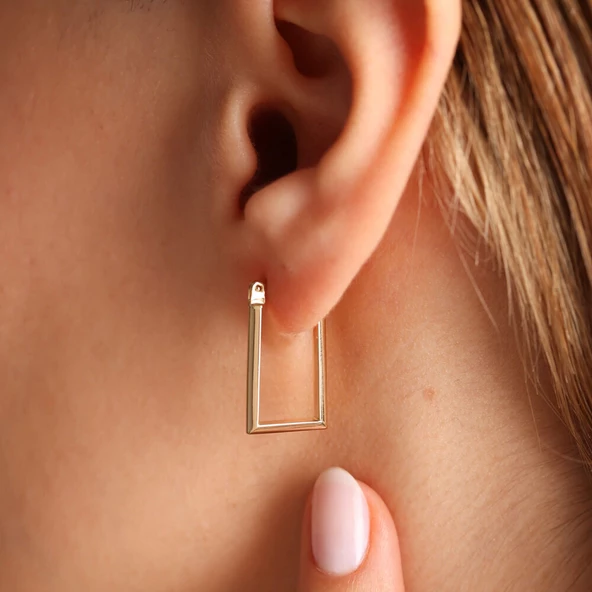 Altın Halka Küpe Rectangle 2.0 cm - Resim 3