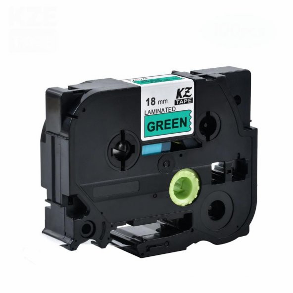 Brother Tze-741 18 mm X 8mt Yeşil üzerine Siyah Laminasyonlu Etiket MUADİL ürün görseli 1