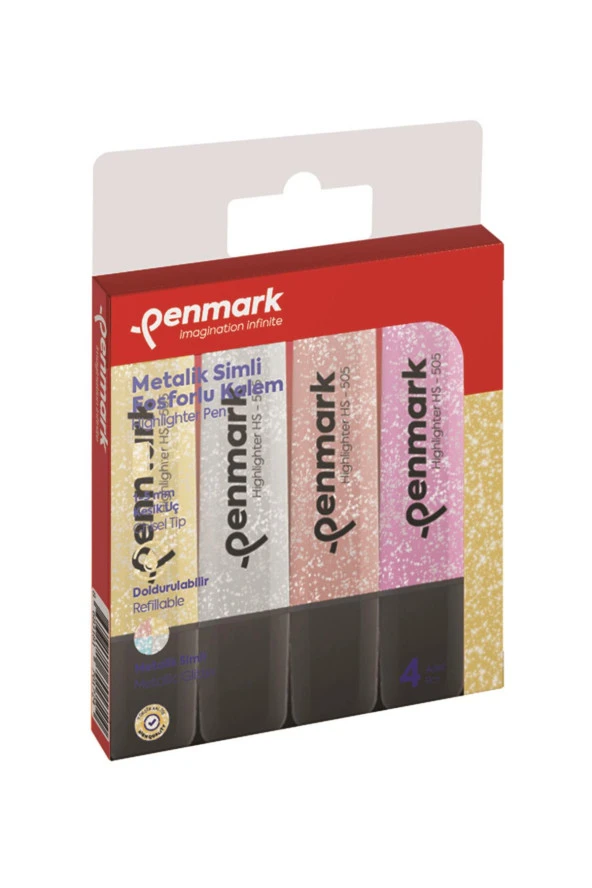 Penmark Fosforlu Kalem 4 Lü Karışık Renk Simli Fosforlu Kalem Seti ürün görseli 1