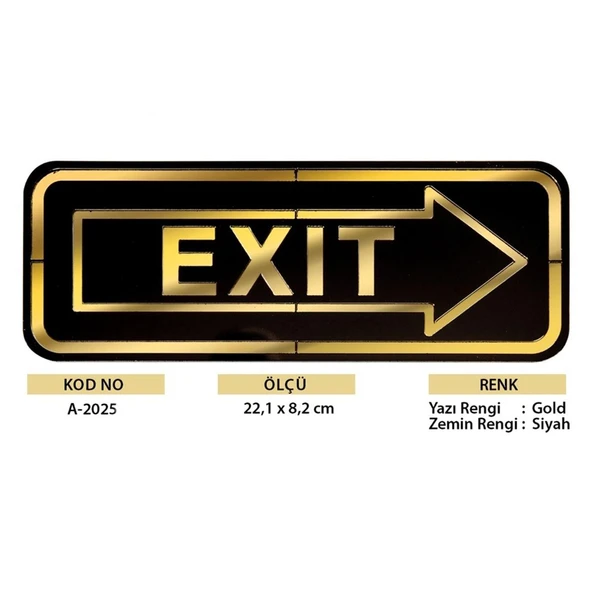Abs Lüx Çift Katlı Yönlendirme Levhası Siyah-Altın Exit Sağ Yön - Resim 2