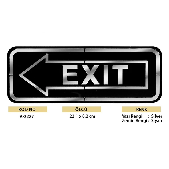 Abs Lüx Çift Katlı Yönlendirme Levhası Siyah-Gümüş Exit Sol Yön - Resim 2