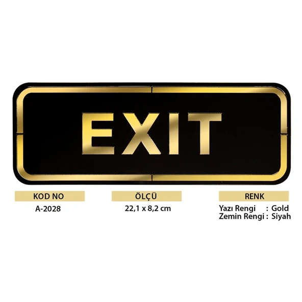 Abs Lüx Çift Katlı Yönlendirme Levhası Siyah-Altın Exit - Resim 2