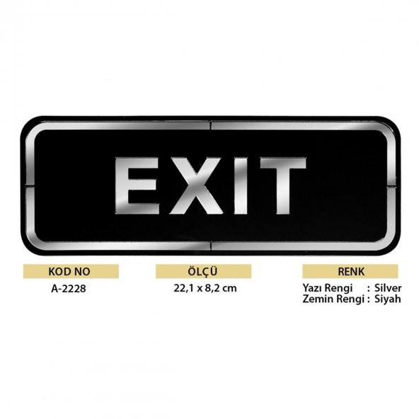 Abs Lüx Çift Katlı Yönlendirme Levhası Siyah-Gümüş Exit - Resim 2