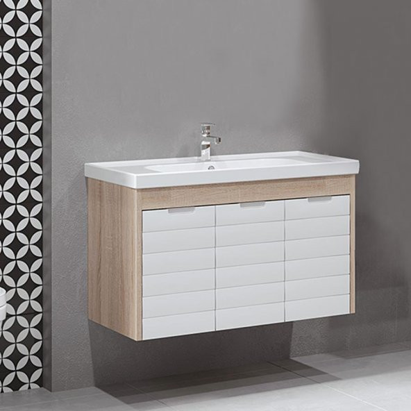Turkuaz Frame Etajerli Lavabo 90*45 cm-DENKO Mostar 90 Alt Modül ürün görseli 1