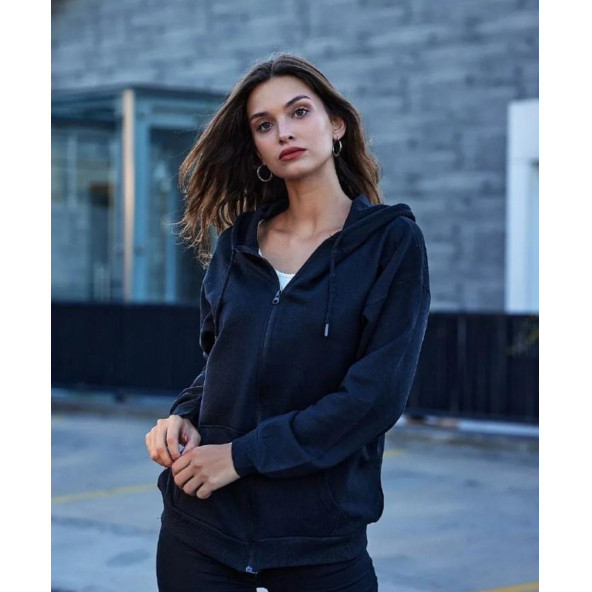 Unisex Siyah Kapüşonlu Fermuarlı Oversize Swatshirt XL Beden ürün görseli 1