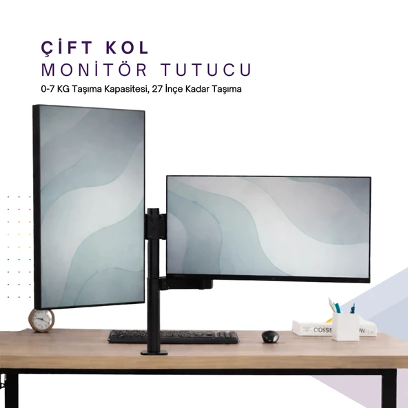 DailyTech Masaüstü Ayarlanabilir 14-32” Çift Kol Monitör Tutucu ürün görseli 1