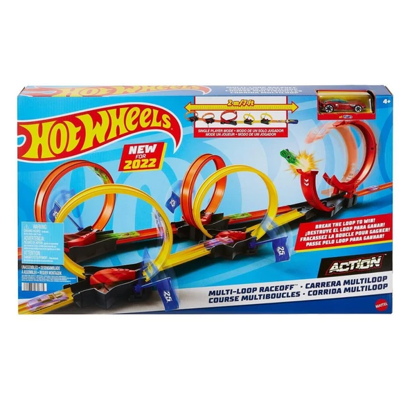 Hot Wheels Çok Çemberli Yarış Oyun Seti, 1 Hot Wheels araba dahil, tek kişilik veya çok oyunculu rekabet, 63 cm uzunluğunda çemberli pist, 4-10 yaş ürün görseli 1