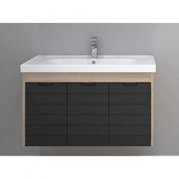 Turkuaz Frame Etajerli Lavabo 90*45cm-Mostar 90 Alt Modül -Siyah ürün görseli 1