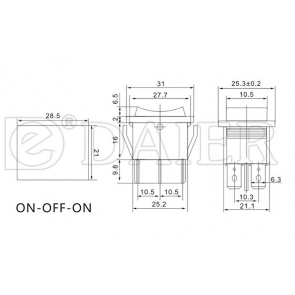 Geniş Işıklı Anahtar ON-OFF-ON 6P - Resim 2