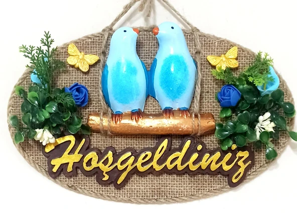 Mavi Kuşlu Hoşgeldiniz Yazılı Kapı Süsü ürün görseli 1