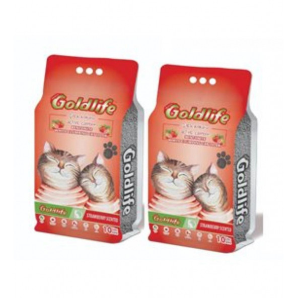 Goldlife Active Carbonlu Çilek Kokulu Kedi Kumu 10Lt.x 2Adet ürün görseli 1