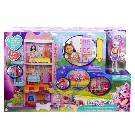 Enchantimals Şehir Evi ve Kafe Oyun Seti (71 cm), Bebek, köpek figürü ve aksesuarlarıyla, 4 yaş ve üzeri HHC18 ürün görseli 1