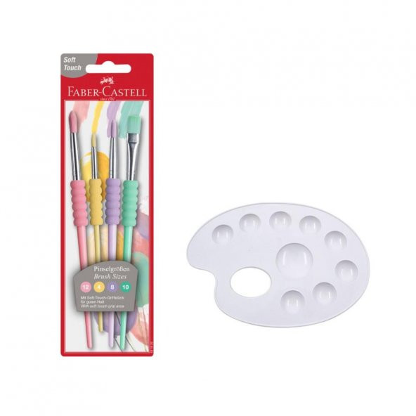 Fırça Seti 4 lü Pastel Renkli ve Resim Paleti 1 Adet Faber Castell Resim Paleti ürün görseli 1