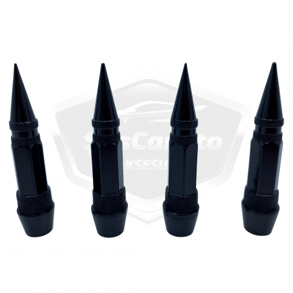 Sivri Sibop Kapağı Mermi Sibop Kapağı Araba Motosiklet Bisiklet Metal 4 lü Set Siyah ürün görseli 1
