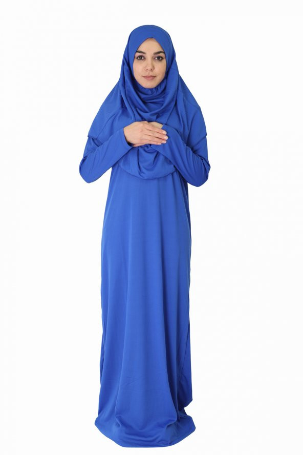SAKS MAVİSİ FERMUARSIZ NAMAZ ELBİSESİ ürün görseli 1
